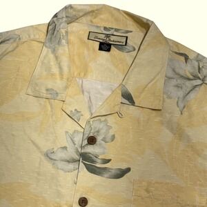 Tommy Bahama Shirt Mens XL Yellow Floral 100% Silk Jacquard Camp Aloha Tropical
